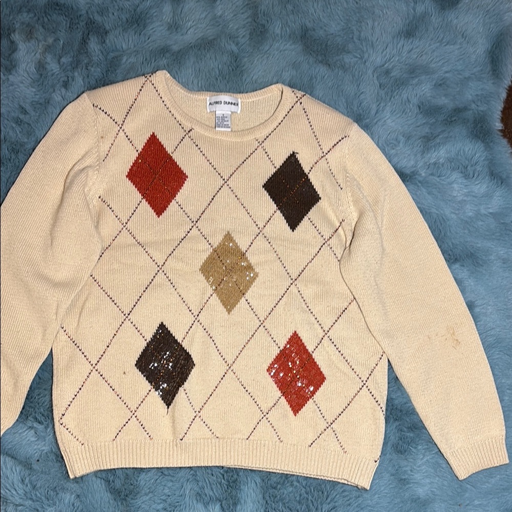 Alfred Dunner Argyle Patterned Sweater - Cream, Red, Brown